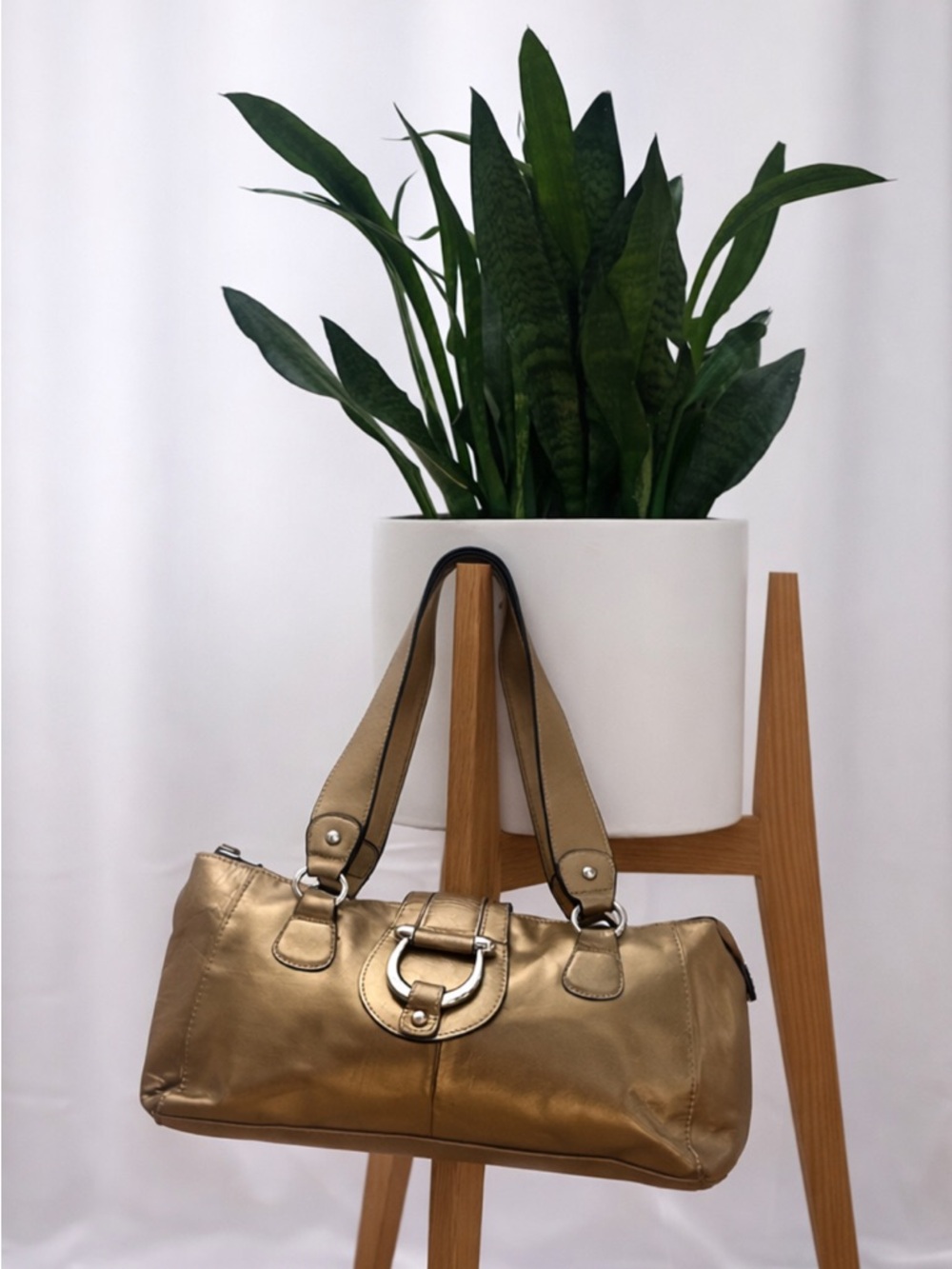 Peck & Peck Bronze Leather Handbag with Silver Hardware